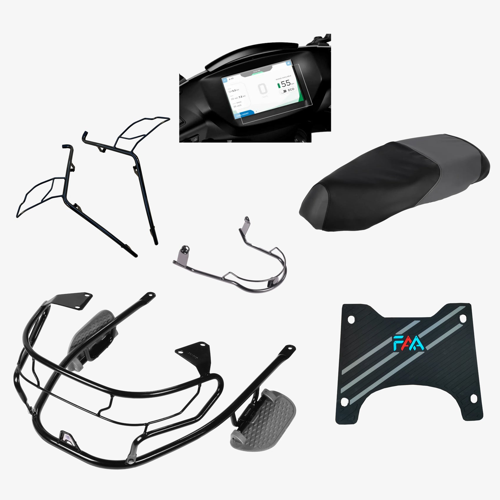 Ath RTZ EV Scooter – 4-in-1 Accessories Combo Kit (Foldable Footrest, 3D Floor Mats, Seat Cover & Screen Guard) Complete Protection | Premium Comfort | Stylish Upgrade