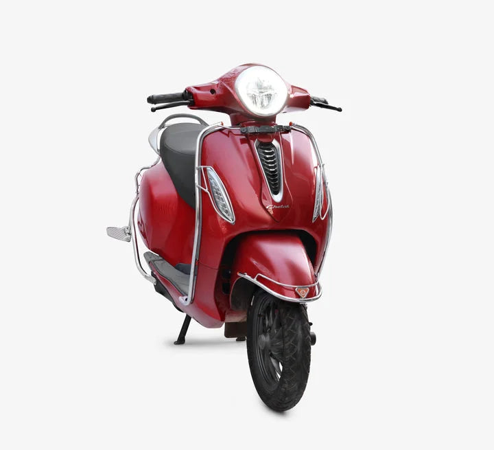 Bajaj Chetak 2903 Electric (EV) Combo Accessories Kit 1: Stainless Steel Foldable Footrest + Crash Guard + Mud Guard