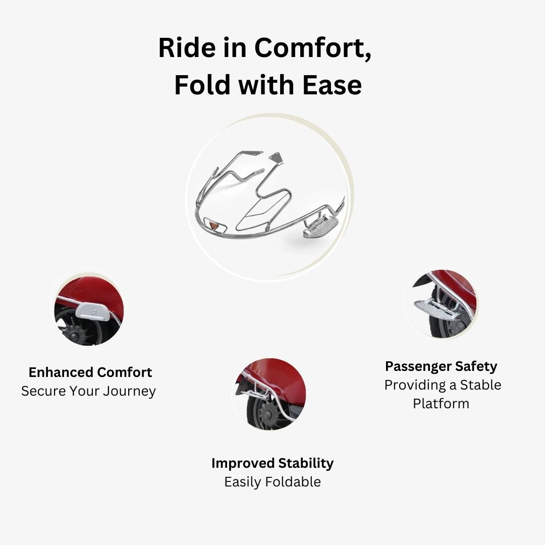 Bajaj Chetak 2903 Electric (EV) Combo Accessories Kit 1: Stainless Steel Foldable Footrest + Crash Guard + Mud Guard