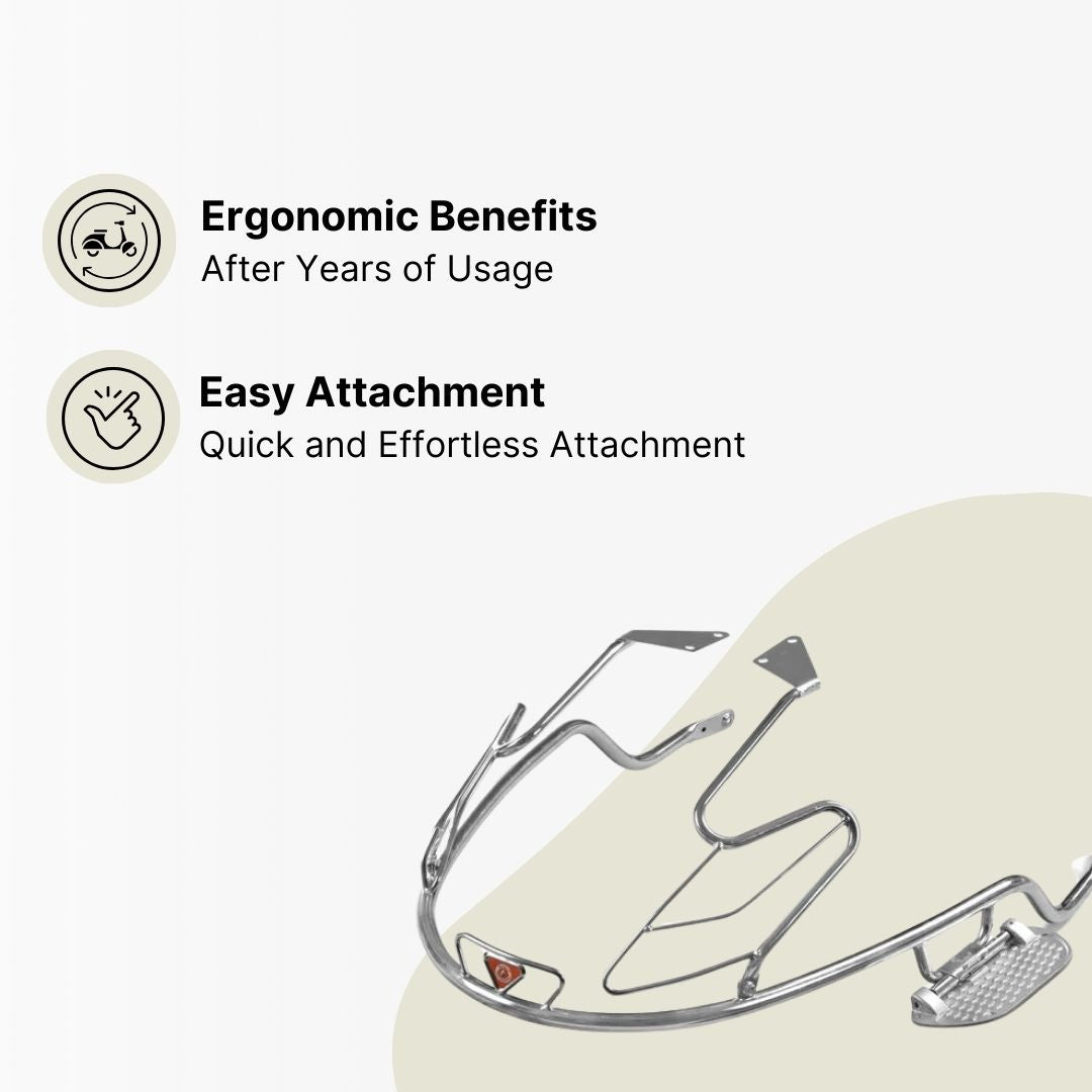 Bajaj Chetak 2903 Electric (EV) Combo Accessories Kit 1: Stainless Steel Foldable Footrest + Crash Guard + Mud Guard