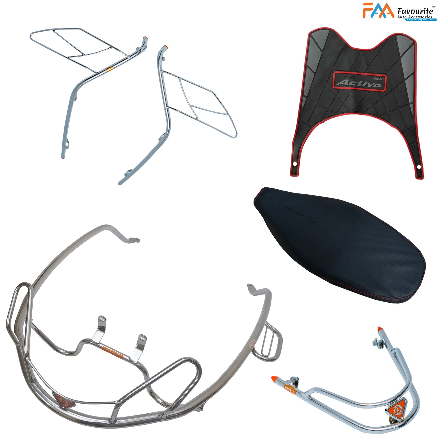 Honda Activa 125 Steel Safety Guard Kit | Rear Guard, Front Guards & Mudguard with Free Seat Cover & 3D Floor Mats