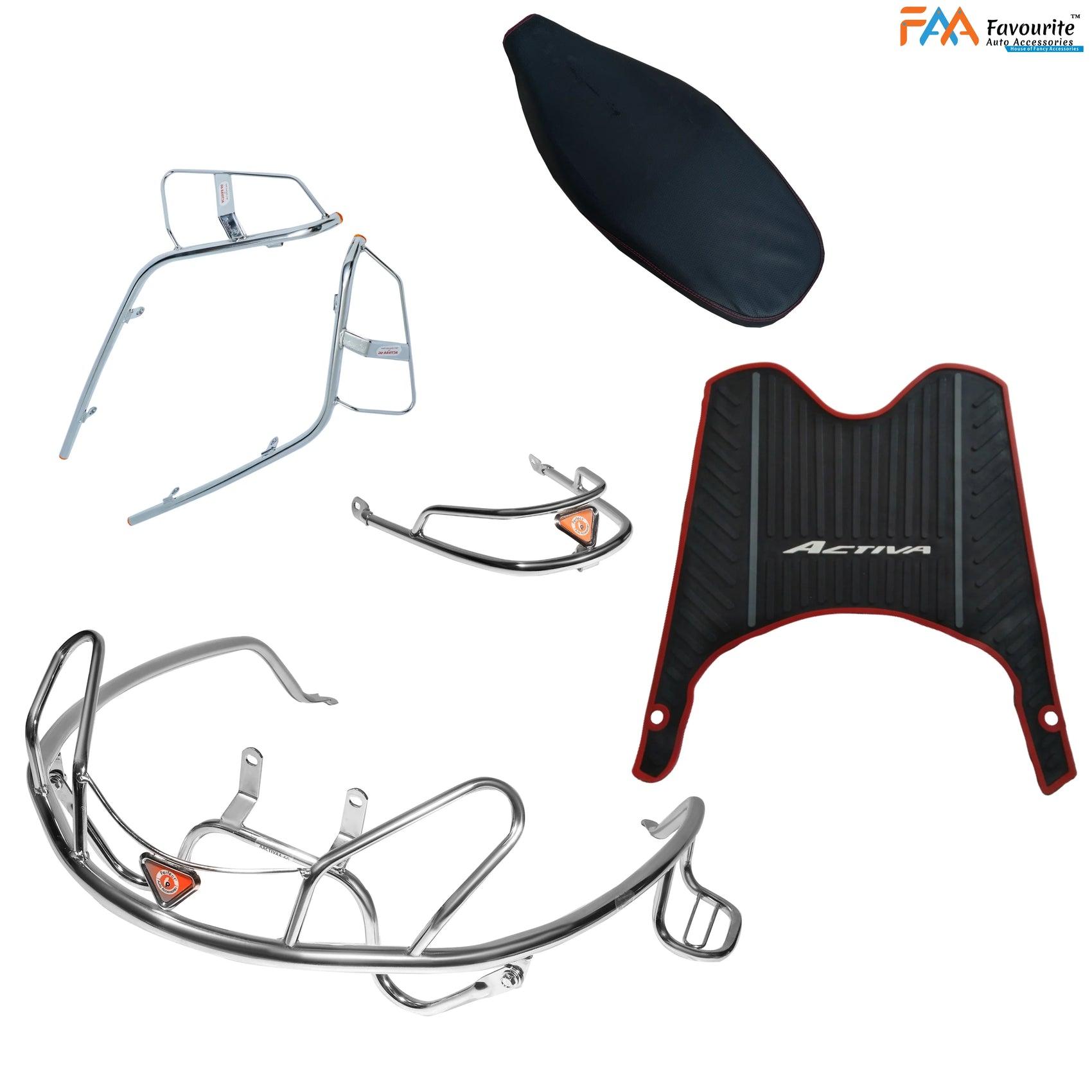 Honda Activa 6G Steel Safety Guard Kit | Rear Guard, Front Guards & Mudguard with Free Seat Cover & 3D Floor Mats