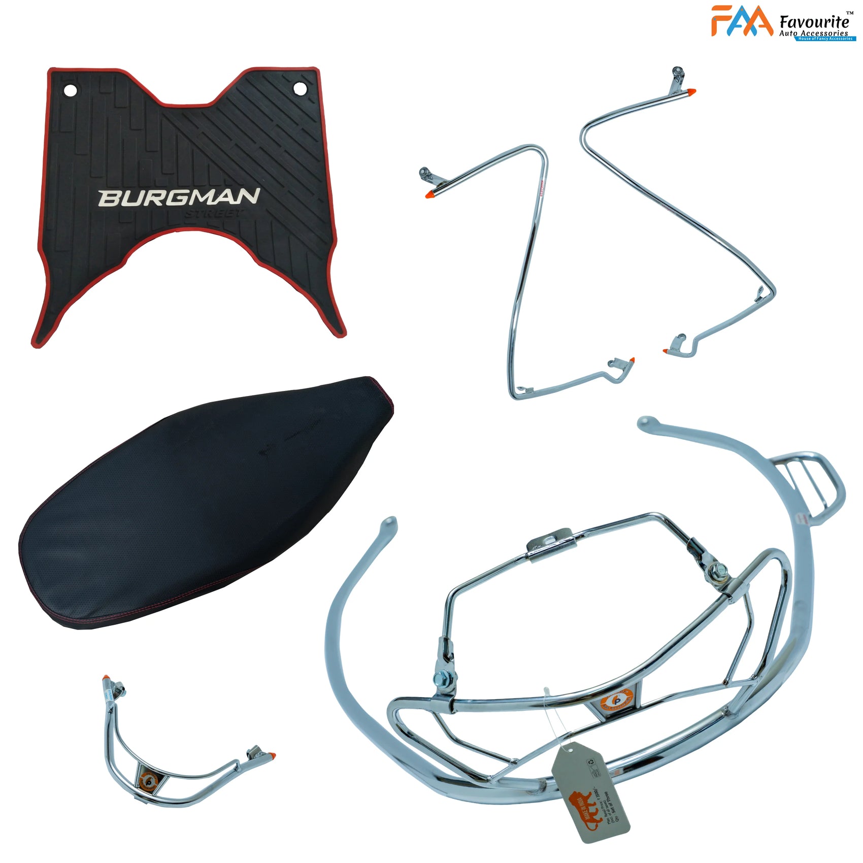 Suzuki Burgman Steel Safety Guard Full Set | Rear Guard, Front Guards & Mudguard with Free Seat Cover & 3D Floor Mats