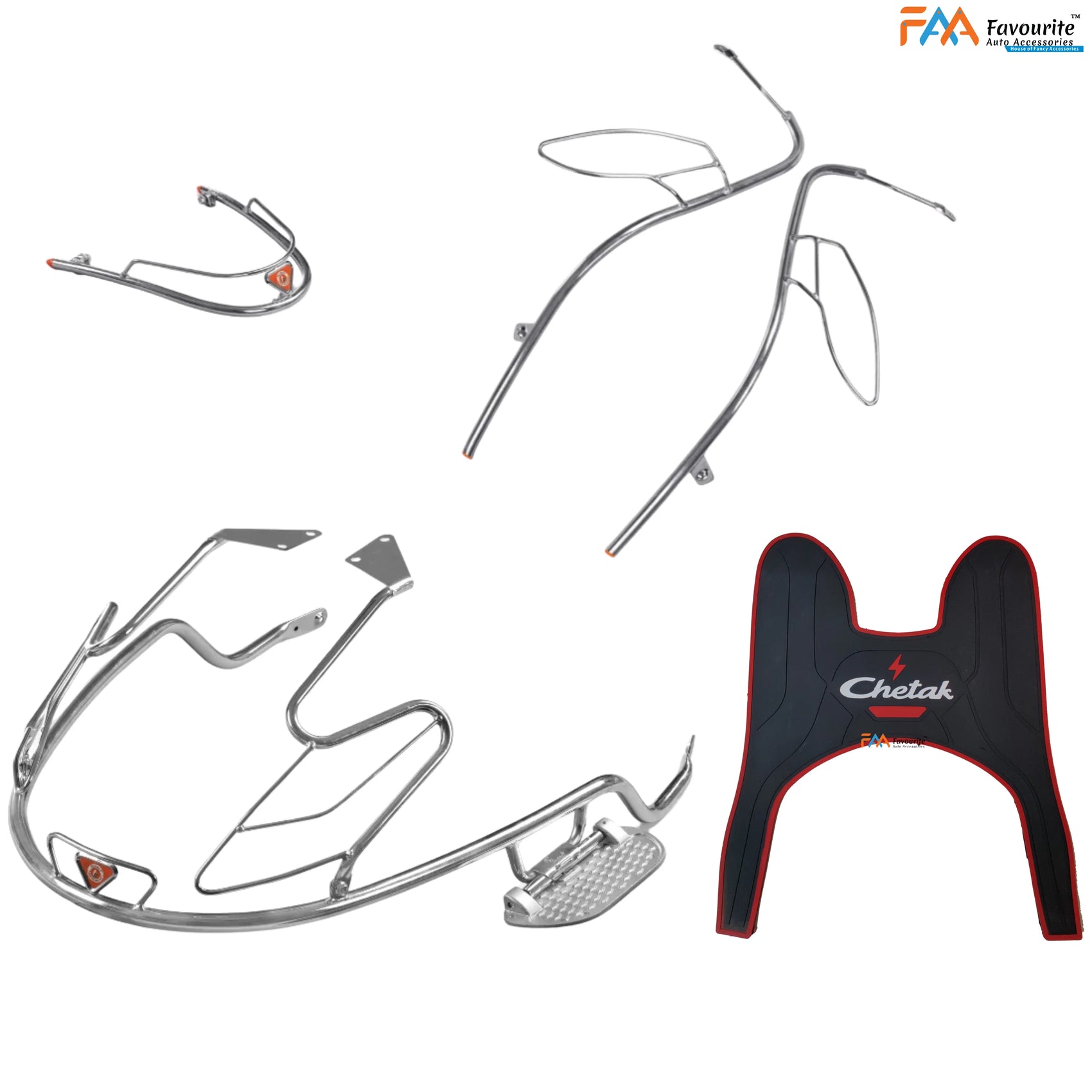 CHETAK 3501 & 3502 Steel Safety Guard Full Set (2025 Model) | Rear Guard, Front Guards & Mudguard with Free 3D Rubber Floor Mats