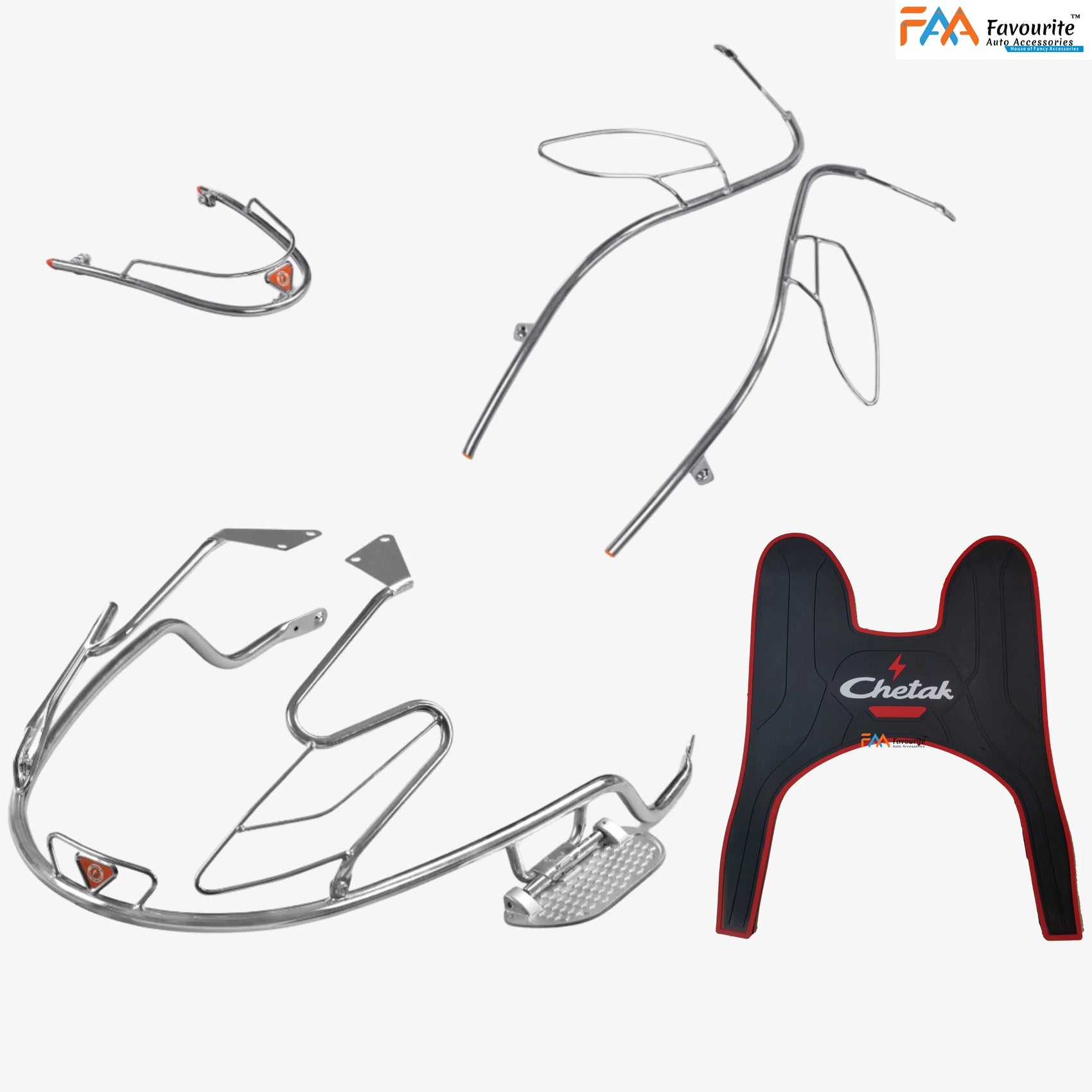 CHETAK 3501 & 3502 Steel Safety Guard Full Set (2025 Model) | Rear Guard, Front Guards & Mudguard with Free 3D Rubber Floor Mats