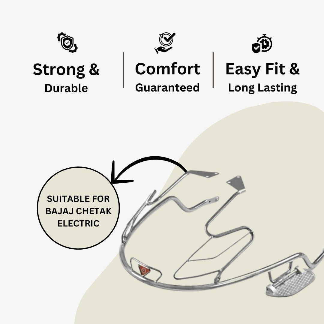 Bajaj Chetak 2903 Electric (EV) Combo Accessories Kit 1: Stainless Steel Foldable Footrest + Crash Guard + Mud Guard