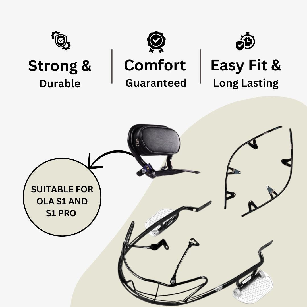 Ola S1 and S1 Pro Combo Accessories Kit 1: Foldable Footrest, Buddy Step & Backrest