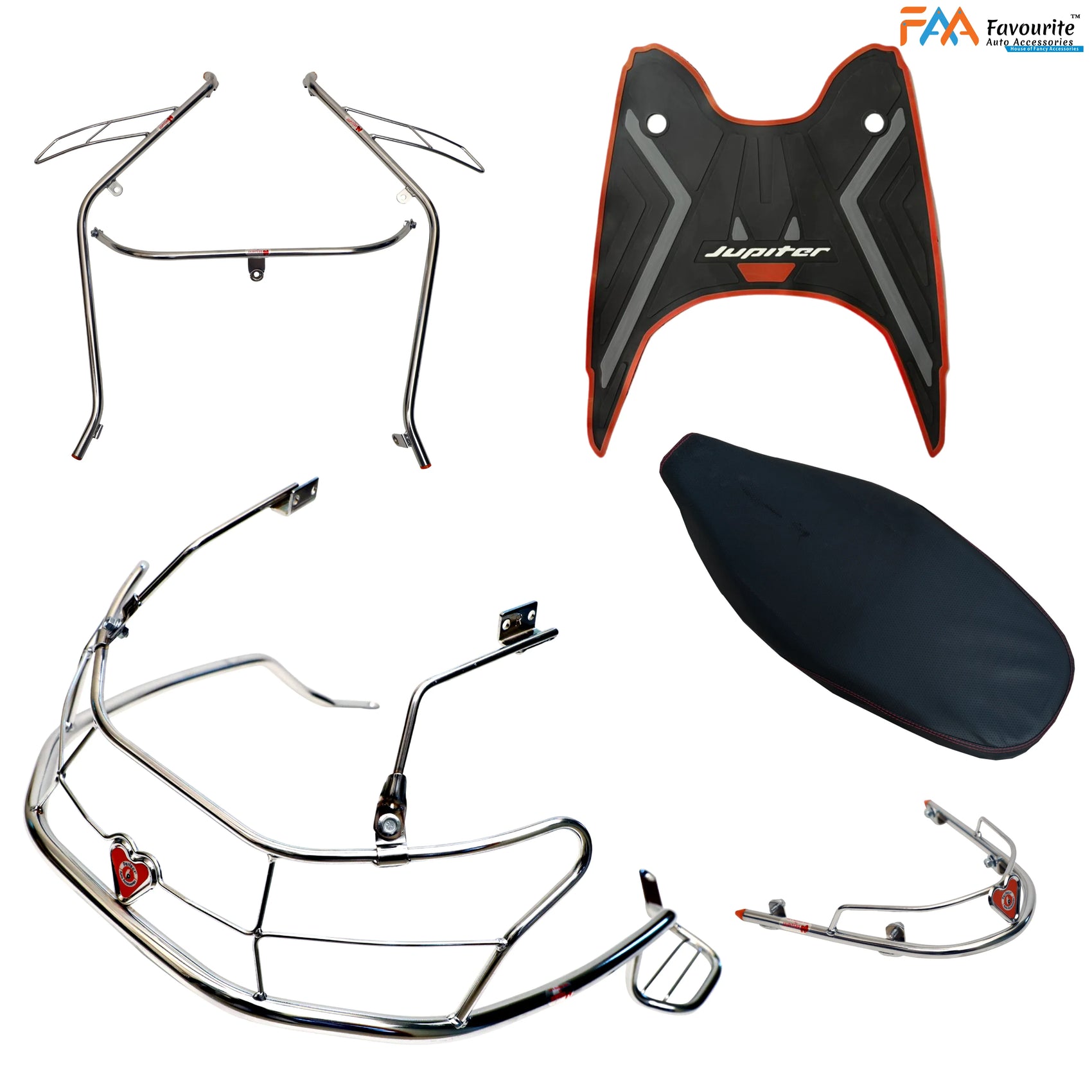 TVS Jupiter 110 Steel Crash Guard Set (2024 Model) | Front, Rear & Side Protection with Free Seat Cover & 3D Floor Mats