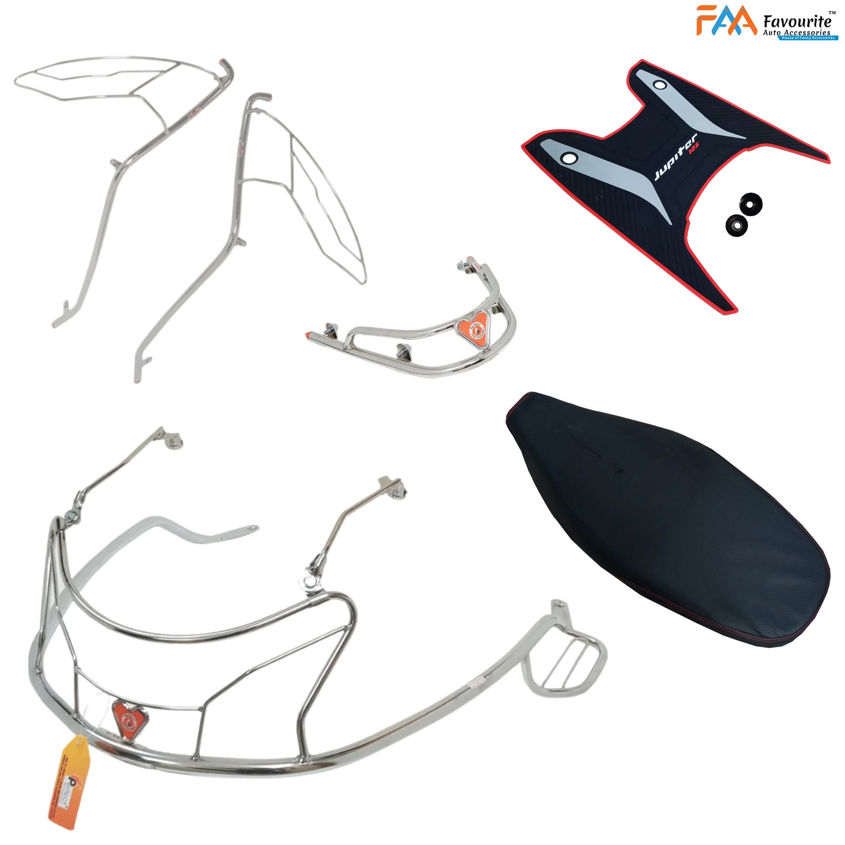 TVS Jupiter 125 Steel Safety Guard Full Set | Rear Guard, Front Guards & Mudguard with Free Seat Cover & 3D Floor Mats