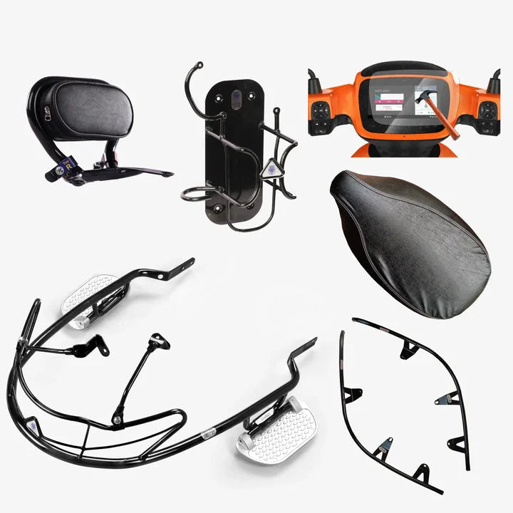 Ola S1 and S1 Pro Gen 1 Combo Accessories Kit 2: Foldable Footrest+ Buddy Step +Middle Crash Guard + Backrest + Seat Cover + Charger Holder