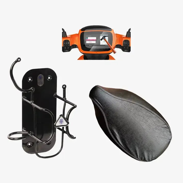 Ola S1 and S1 Pro Gen 1 Combo Accessories Kit 2: Foldable Footrest+ Buddy Step +Middle Crash Guard + Backrest + Seat Cover + Charger Holder